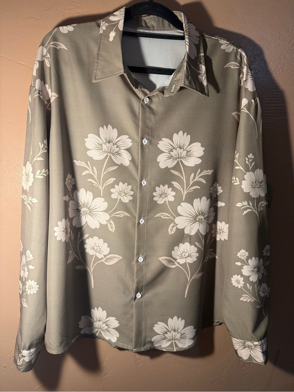 Floral Button-Up Shirt in Olive Green and Cream